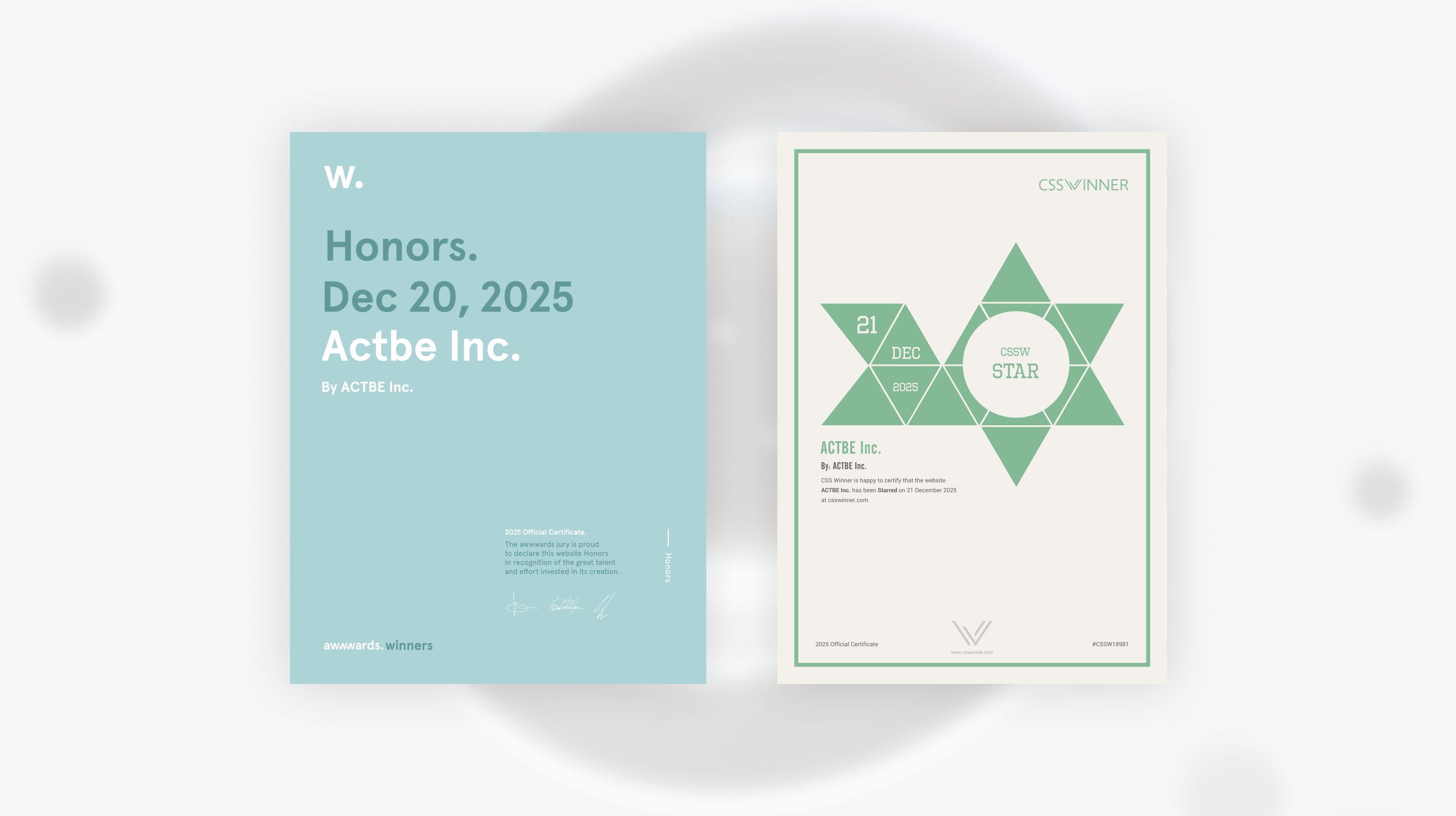 【プレスリリース】株式会社アクトビのコーポレートサイトが、世界的WebデザインアワードにてW受賞